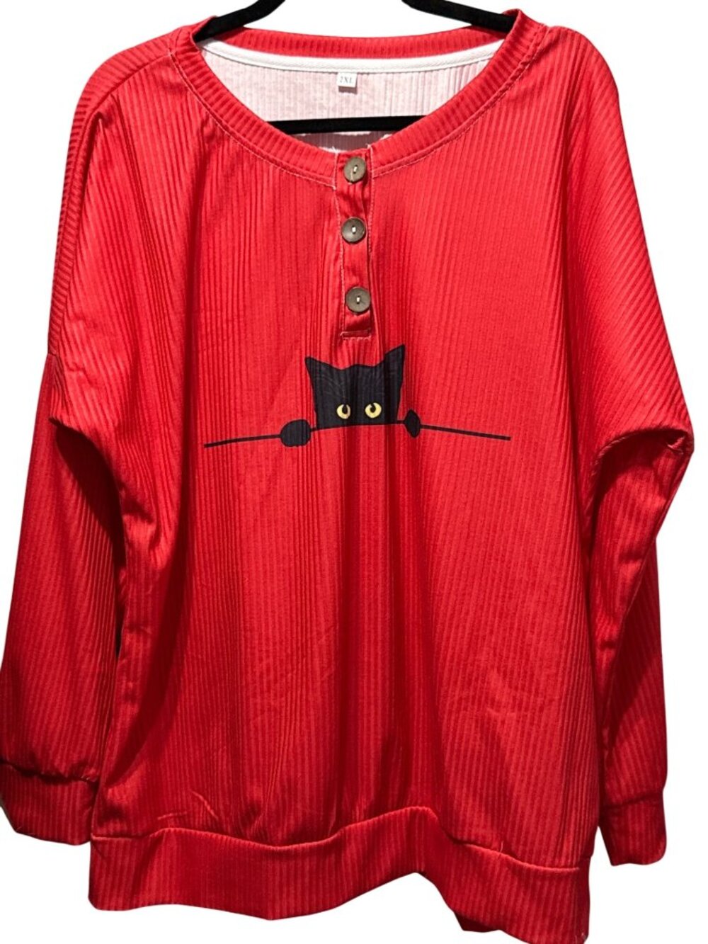 Orange Ribbed Knit Long Sleeve Shirt With Cat Graphic 2XL Women NEW